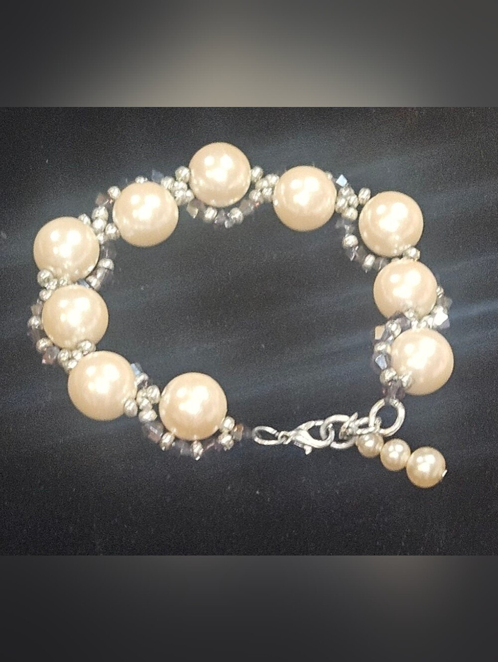 Faux Pearl and Dark Purple Crystal Bracelet Handmade New